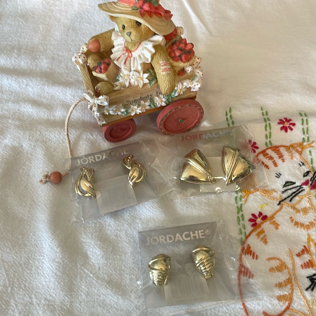 Retro Three Pair Clip On Jordache Earrings On Original Cards